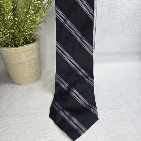 Zianetti Itailian Silk Tie Black Woth Blue Purple Diagonal Stripe Mens EUC - Picture 1 of 6